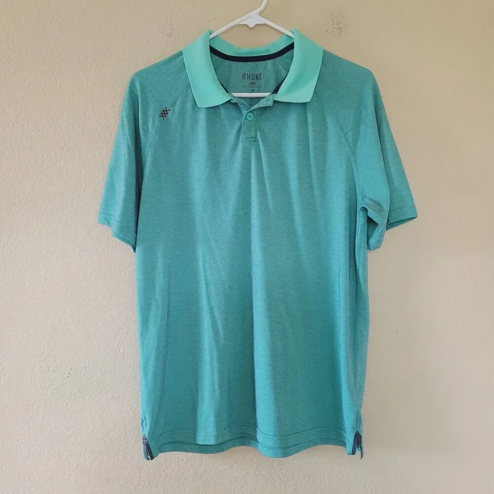 Rhone Polo Shirt Mens Medium Green Delta Pique Golf Performance Stretch Solid